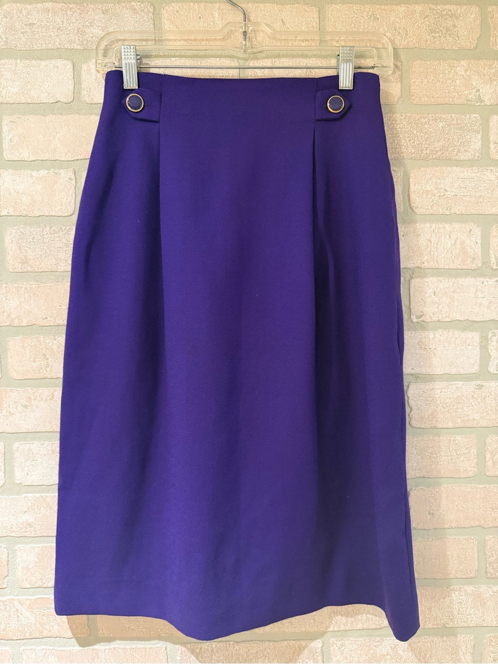 Vintage Significance Purple 100% Wool Pencil Skirt High Waisted Midi Size 6